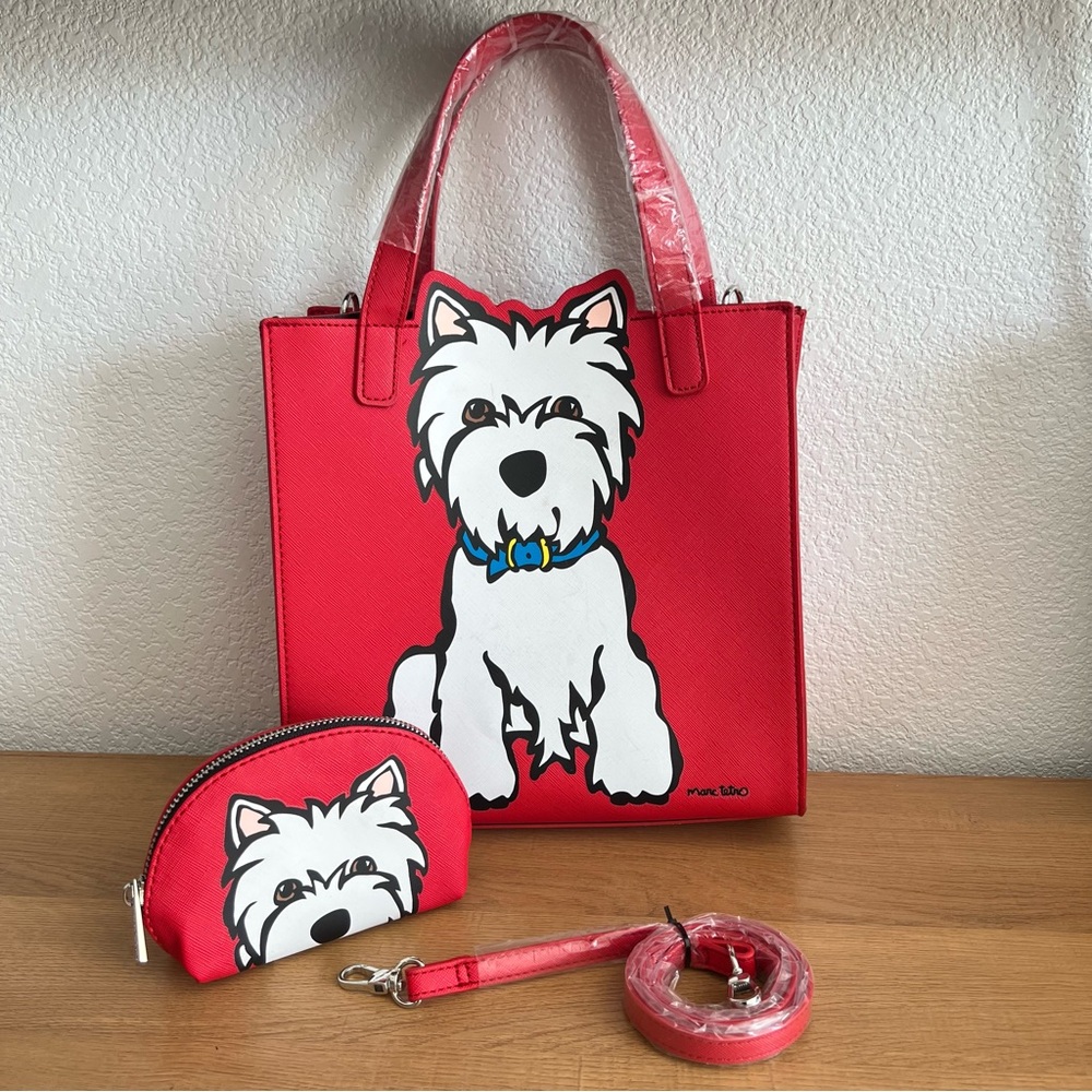 Marc Tetro Westie Highland Terrier Red Tote Crossbody Bag and Coin Purse - Picture 1 of 8